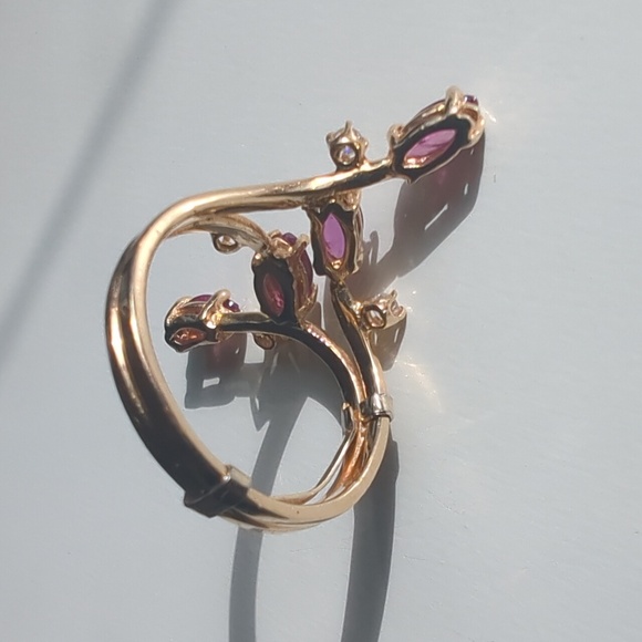 Vintage 14K Yellow Gold Pink Sapphire Diamond Ring Size 6.25